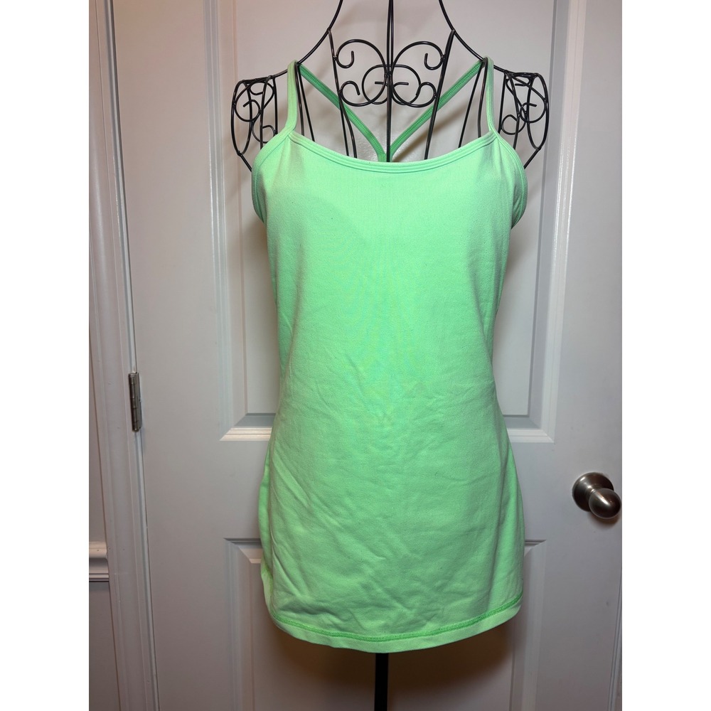 Lululemon‎ Power Y Tank Top Neon Lime Green Built In Bra Racerback Womens Size 8